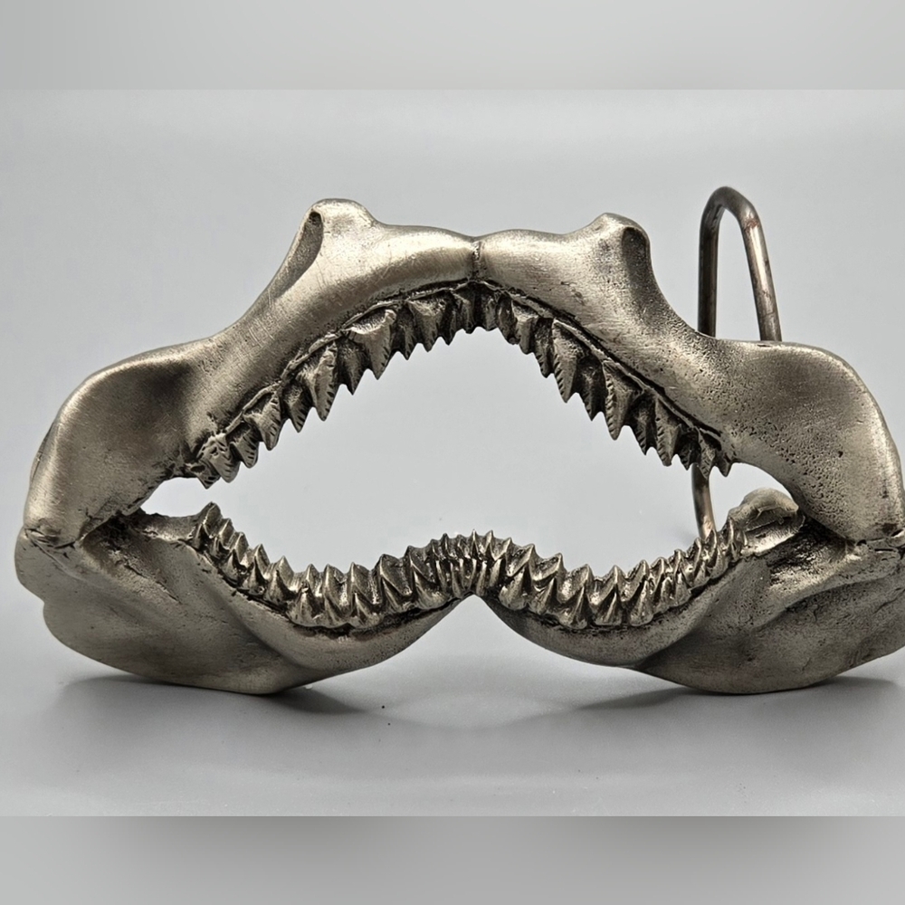 Shark Jaws Belt Buckle Zinc Alloy Vintage 1993 #4048 4" X 2.5" EUC
